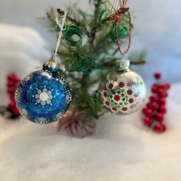 Unique Hand Painted & Sealed Christmas Ornament Glass, SET of 2 - Picture 1 of 3
